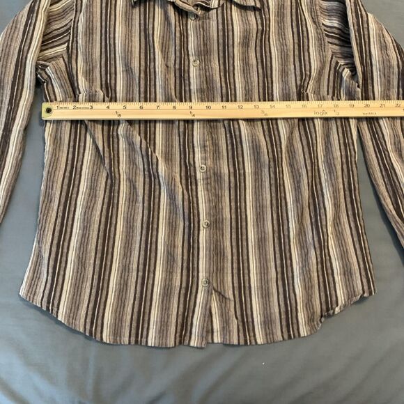 Columbia Shirt Womens XL Brown Tan Stripe Long Sleeve Button Front Casual - Picture 4 of 7